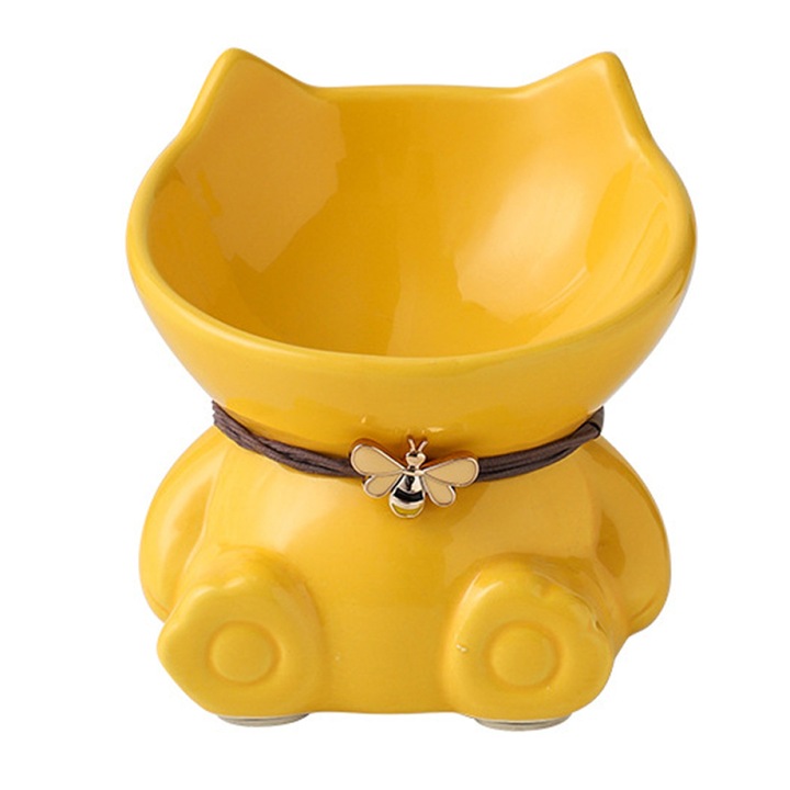 Set 2 Castroane Inclinate pentru Hrana si Apa, Antiderapante, Galben, 11.7x12cm, 300ml