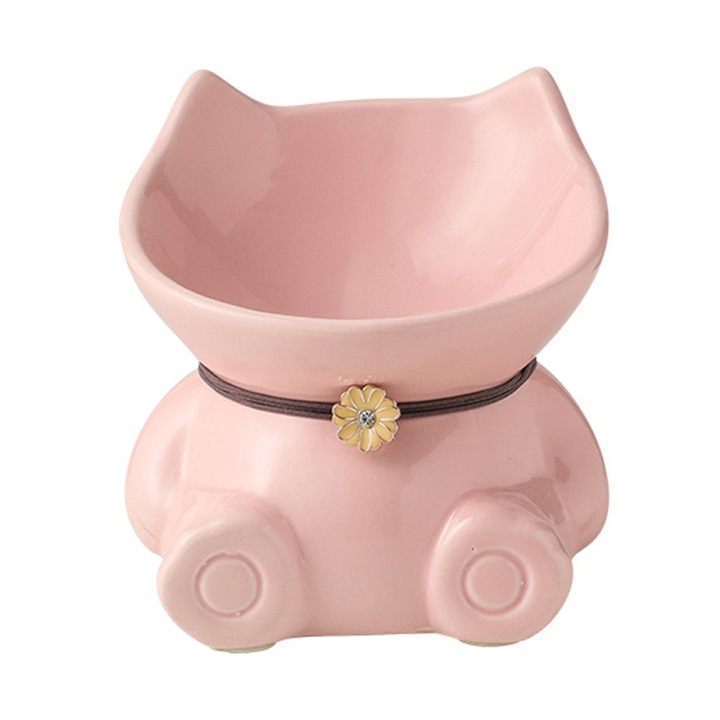 Set 2 Castroane Inclinate pentru Hrana si Apa, Antiderapante, Roz, 11.7x12cm, 300ml