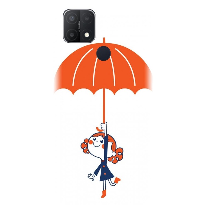 Силиконов кейс, съвместим с Oppo A15 / A35 - модел Момиче и Чадър