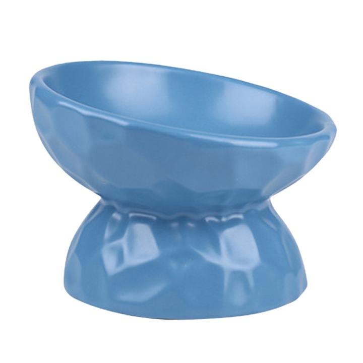 Kerámia tál macskáknak, dönthető, hányásgátló, kék, 13cm