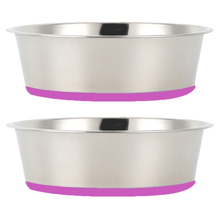 Set 2 castronele antiderapante din inox, roz, pentru pisici si caini mici
