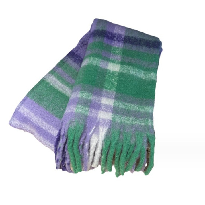 Fular unisex, 220x37cm, calduros, elegant, pentru toamna-iarna, verde-albastru