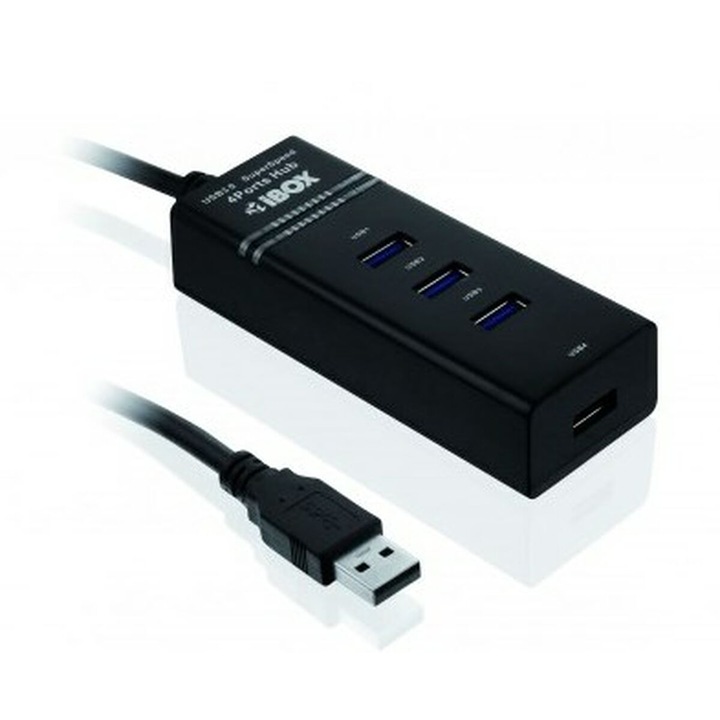 Ibox IUH3FB USB хъб, 4 порта, 5 Gbit/s, черен, 0.5 м