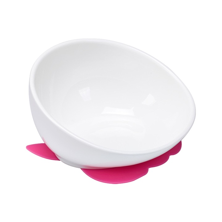 Set 2 castroane ceramice pentru animale cu suport antiderapant, alb/roz, 16.5x8x9cm