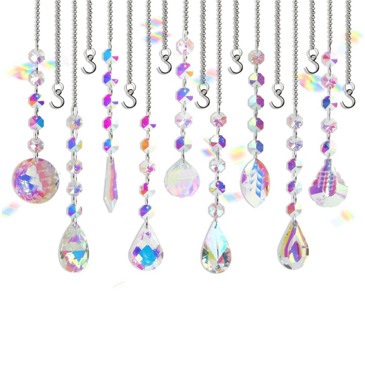 9 darabos dekorációs kiegészítő készlet, prizmás kristályok, 40 mm, hardver díszítésére, többszínű