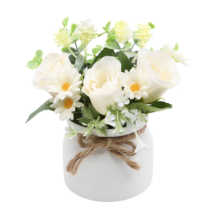 Floare artificiala hortensie cu ghiveci, ceramica, multicolor, 14x8.6cm