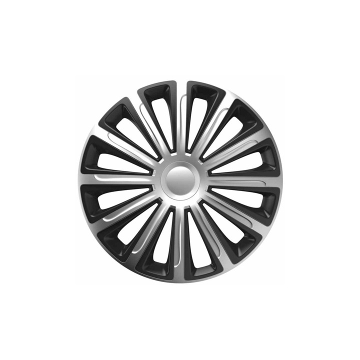 4 db keréktárcsa dísztárcsa készlet, univerzális, Trend 116841, műanyag, ezüst és fekete, 15"