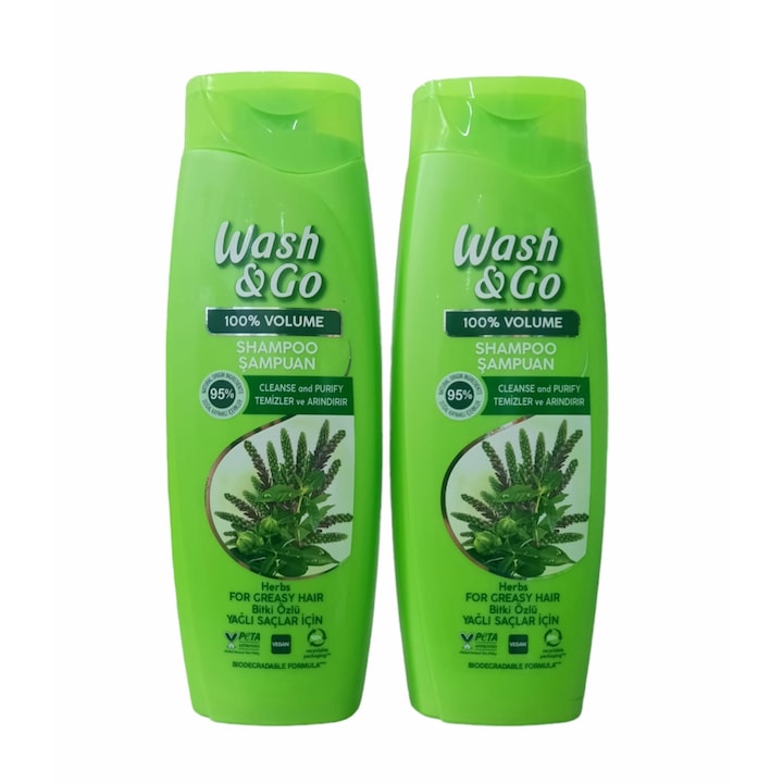 Set 2 x Sampon Wash&Go pentru par gras cu extract de ierburi, 360 ml