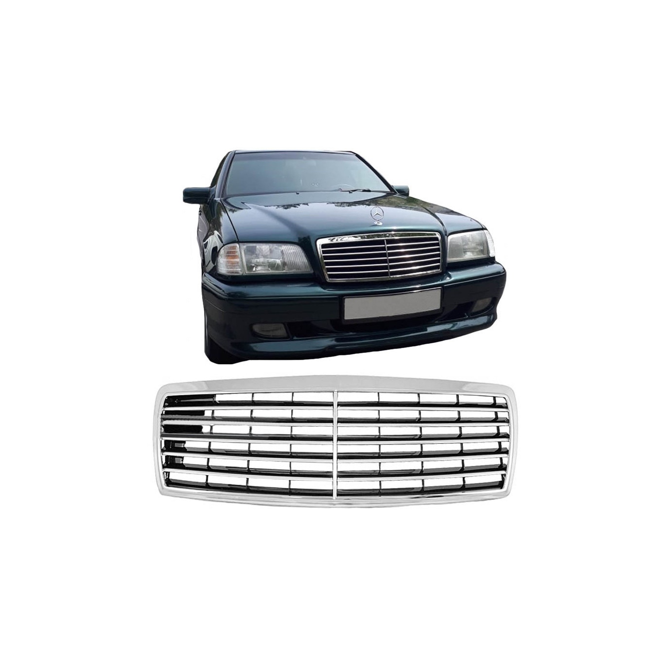 Grila fata set, Mercedes-Benz C-Class W202, 93-01, negru/crom, 1