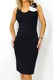 Rochie cocktail bodycon Tiana, decolteu cu garnituri florale detasabile, Negru, Marimea universala S/M