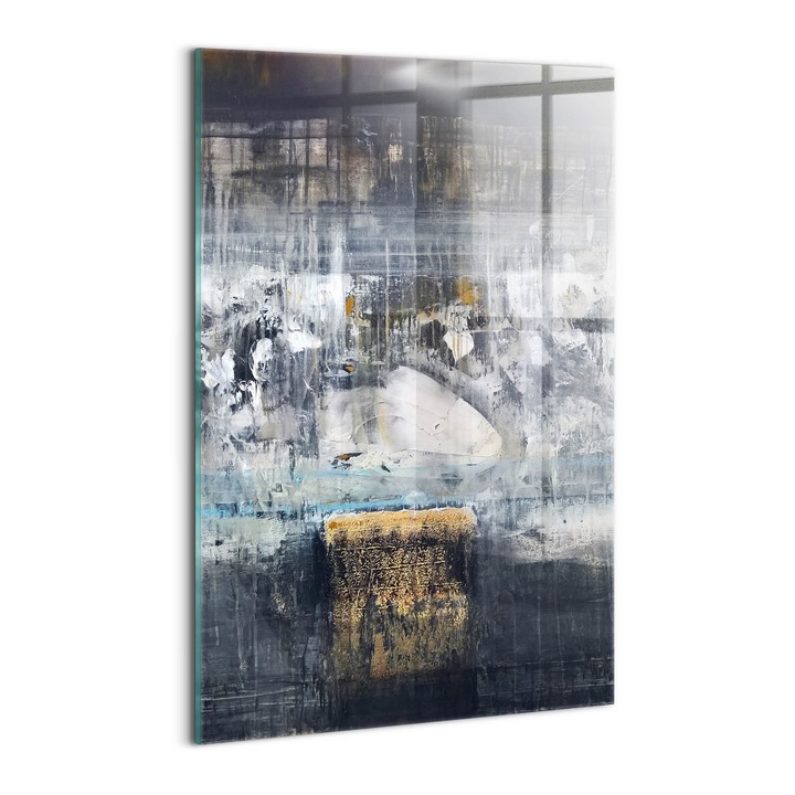 Tablou Sticla, Wallfluent, Pictura abstracta contemporana, Gri, 40x60 cm, 010010010160100075292