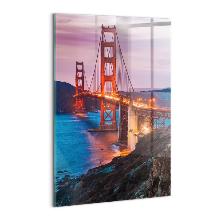 Tablou Sticla, Wallfluent, Podul Golden Gate din San Francisco, Violet, 40x60 cm, 010010010160100277301