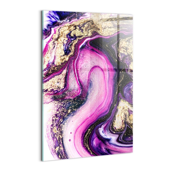 Tablou Sticla, Wallfluent, Abstractie de marmura cu aur, Violet, 40x60 cm, 010010010160100074950
