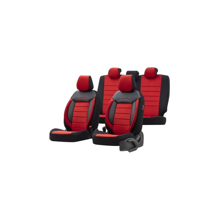 Set Huse Auto Universal Comfortline, Alcantara/Dermatina, Negru/Rosu, 11 Piese