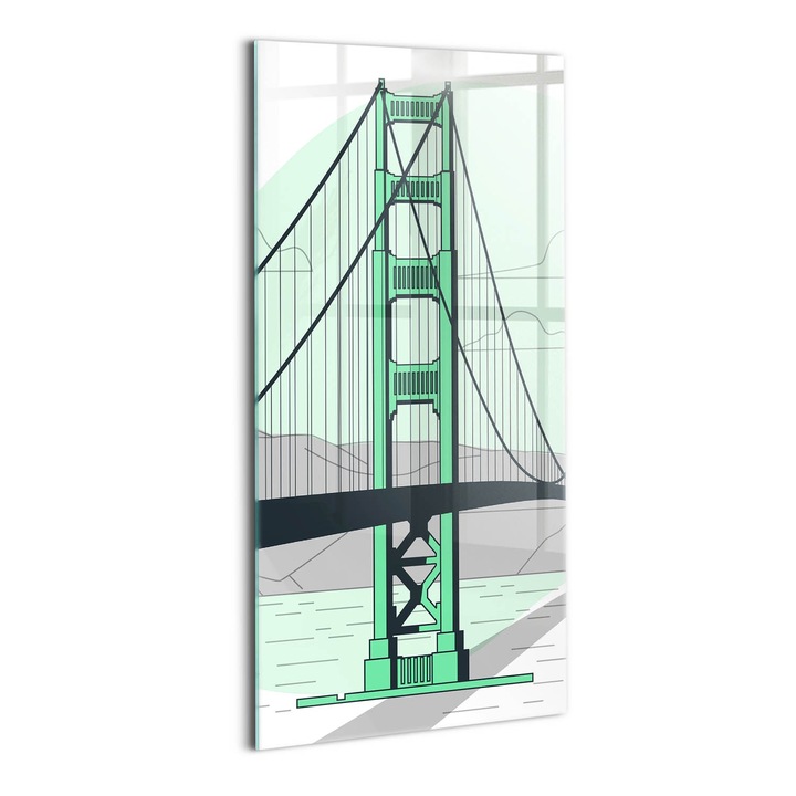 Tablou Sticla, Wallfluent, Desen podul Golden Gate, Verde, 50x100 cm, 010010010170100076045