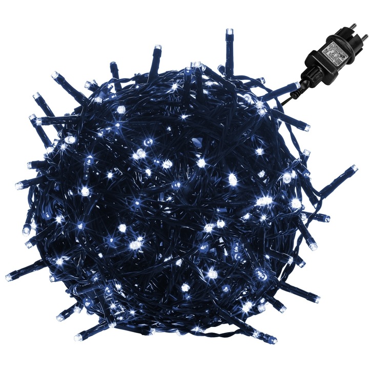 Lumini cu leduri, decorative, alb rece, 50 de leduri, cablu verde, VOLTRONIC®