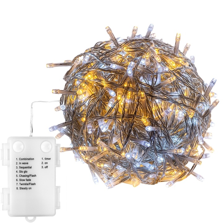 Instalatie cu 50 de led-uri, alimentare cu baterii, transparent, rece/cald, VOLTRONIC®