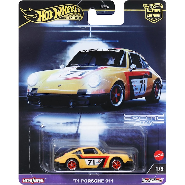 Метална кола Hot Wheels Premium, Exotic Envy, Car Culture, HKC80, 1971 Porsche 911, 1:64, Жълт