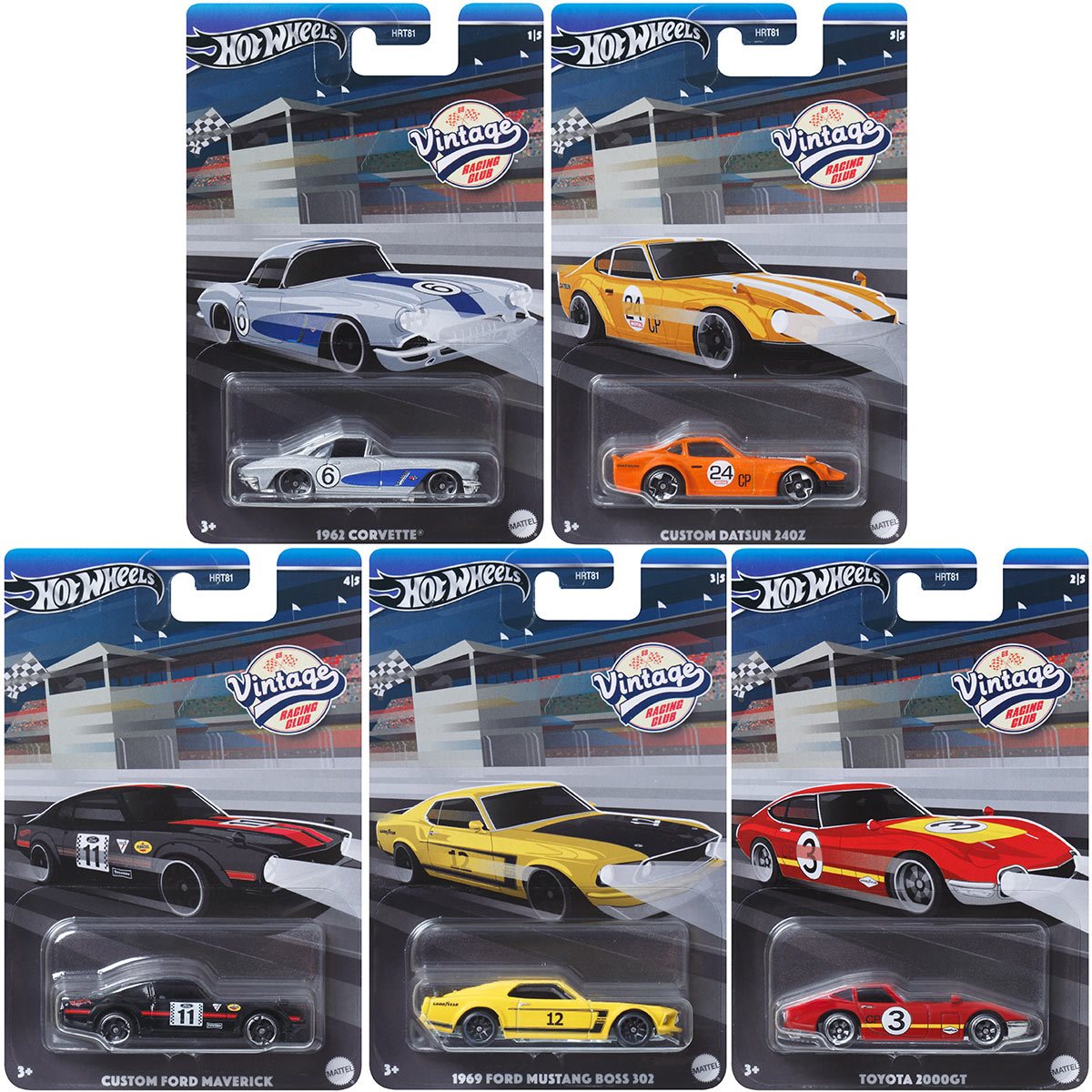 Set 5 masinute metalice Hot Wheels, Vintage Racing Club Mix B
