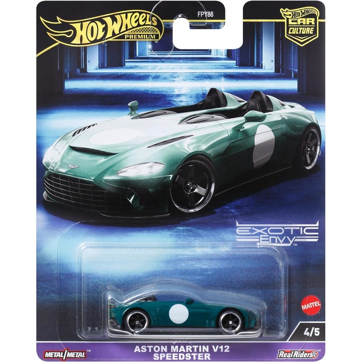 Метална кола Hot Wheels Premium, Exotic Envy, Car Culture, HKC78, Aston Martin V12 Speedster, 1:64, зелен