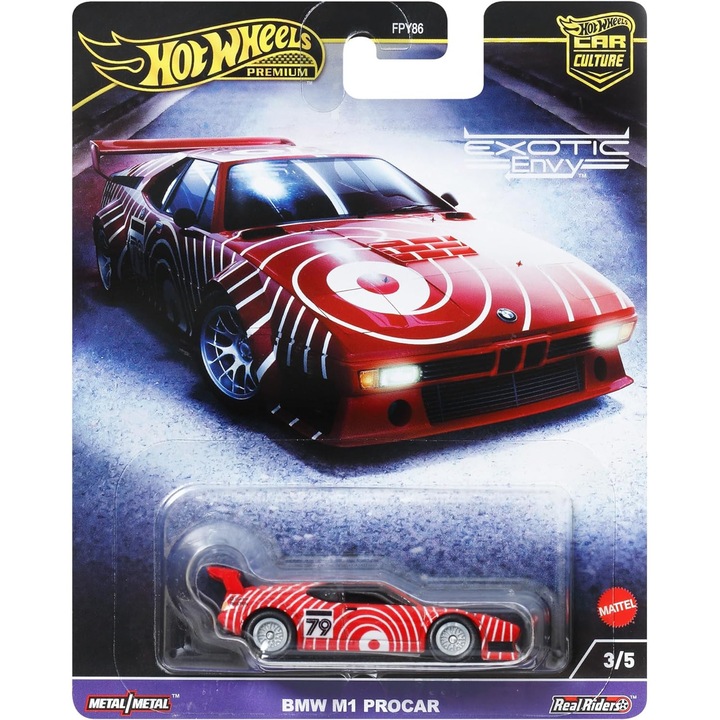 Метална кола Hot Wheels Premium, Exotic Envy, Car Culture, HKC79, BMW M1 Procar, 1:64, Червен