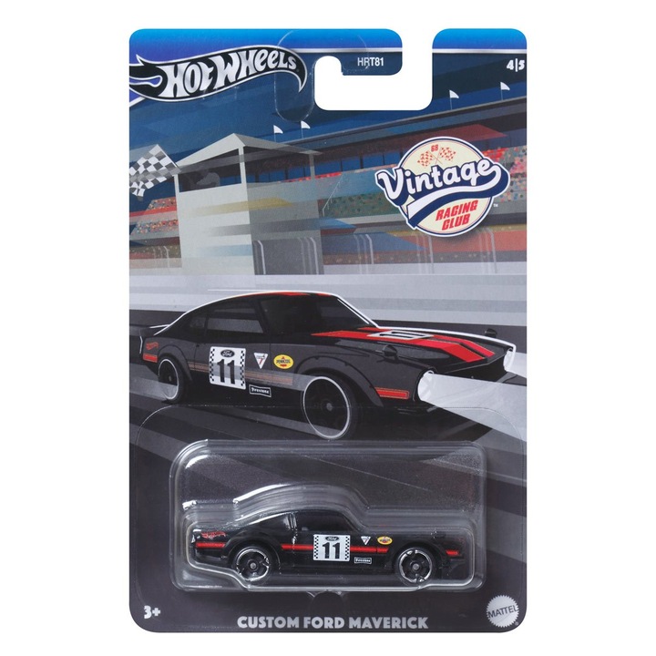 Hot Wheels fémautó, egyedi Ford Maverick, Vintage Racing Club Mix B, 1:64, fekete