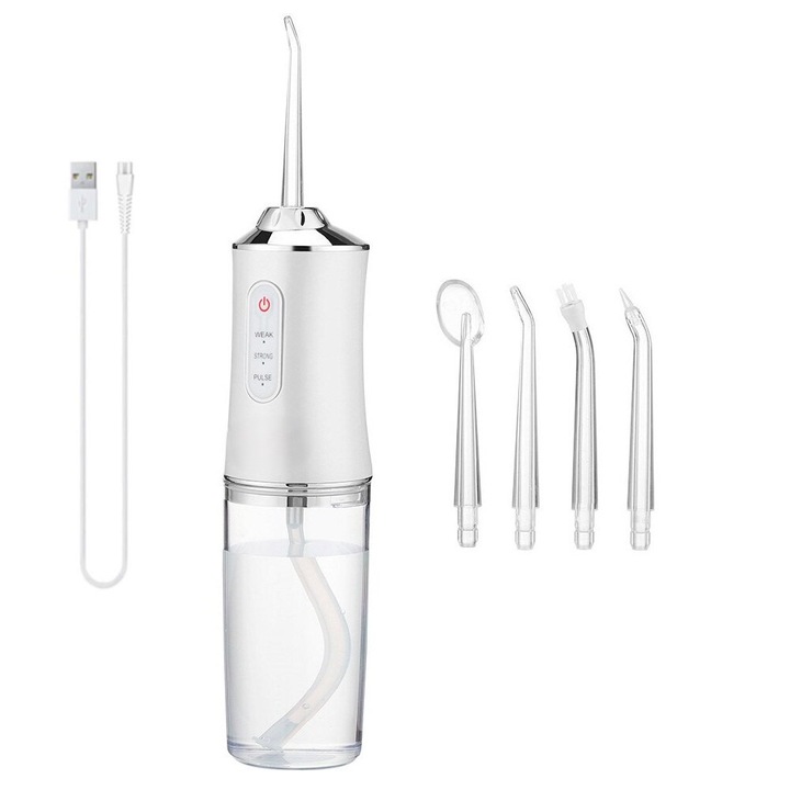 Irigator Oral pentru Dus Bucal MRG MA8, 4 Capete Curatare, Cu Acumulator, Portabil, Pentru Curatare si Indepartarea placii bacteriene