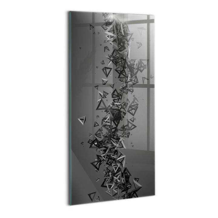 Tablou Sticla, Wallfluent, Forme 3D abstracte, Negru, 50x100 cm, 010010010170100274694