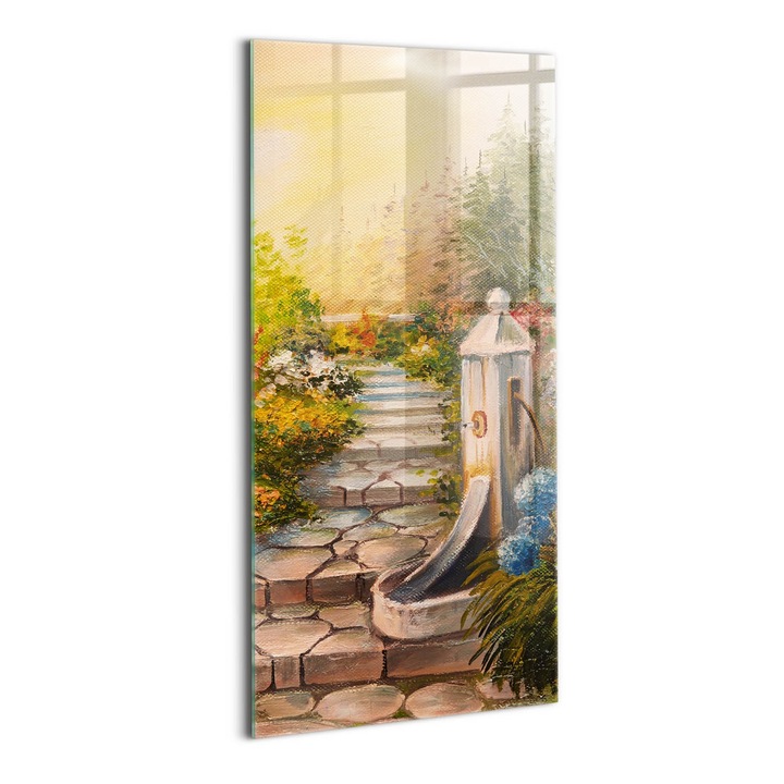 Tablou Sticla, Wallfluent, Compozitia uleiului - scari de piatra in padure, Maro, 60x120 cm, 010010010200100052475