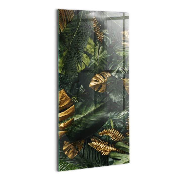 Tablou Sticla, Wallfluent, Frunzele junglei, Verde, 50x100 cm, 010010010170100088555