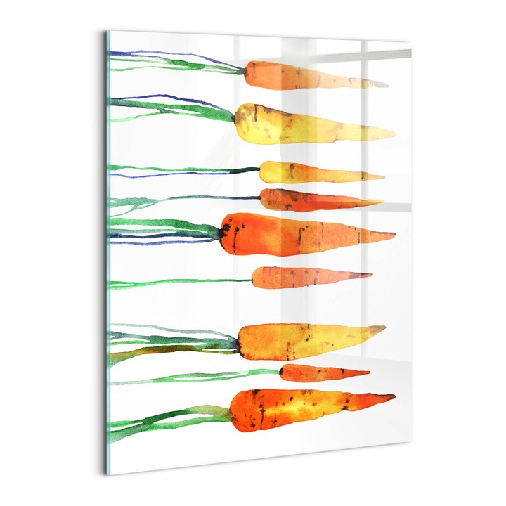 Tablou Sticla, Wallfluent, Ilustratie in acuarela a morcovilor, Portocaliu, 60x80 cm, 010010010230100075077