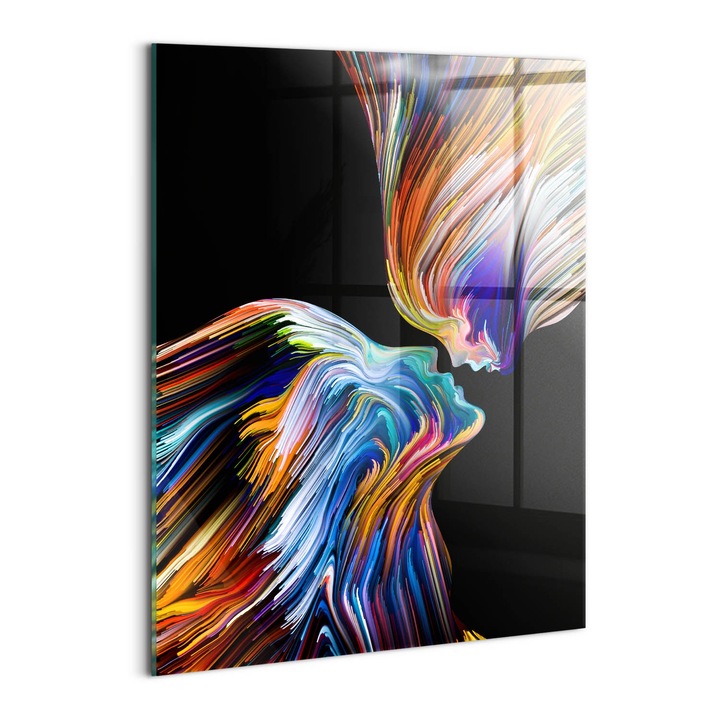 Tablou Sticla, Wallfluent, Fete umane abstracte colorate, Multicolor, 60x80 cm, 010010010230100075078