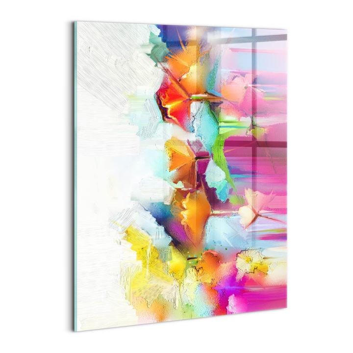 Tablou Sticla, Wallfluent, Imagine abstracta a florilor, Multicolor, 60x80 cm, 010010010230100074682