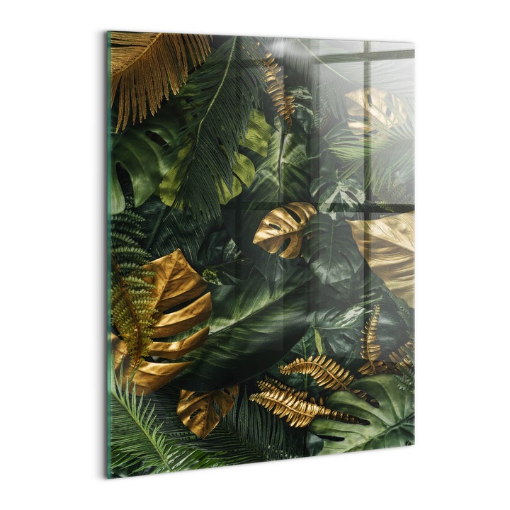 Tablou Sticla, Wallfluent, Frunzele junglei, Verde, 60x80 cm, 010010010230100088555