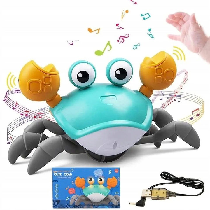 Интерактивна играчка Krab running away, със сензори, светлинни и звукови ефекти, многоцветна