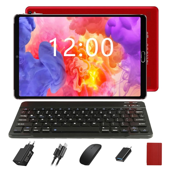 Goodtel 10-инчов Android 13 таблет с 10GB RAM+64GB ROM(1TB TF) Octa-Core 2.0GHz, WiFi 5G, BT 5.0, GPS, 6000mAh, 8MP+5MP, с калъф, клавиатура и мишка, розов