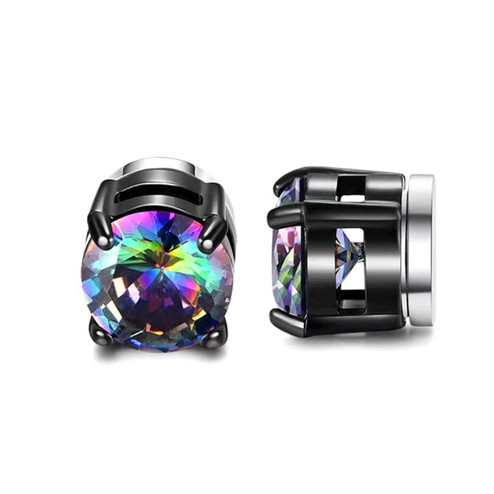 Cercei Barbati, Diva4u, Magnet, Tip clips pentru ureche, Colorfast, Antialergic/Antibacterian, Zirconiu/Otel titan, 0.8 x 0.8 cm, Multicolor/Negru