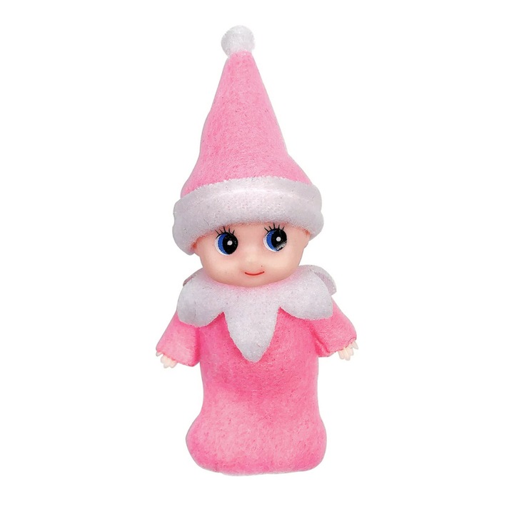Mini papusa spiridus de Craciun, LovelfStory, pentru decoratiune, 10 cm, Roz