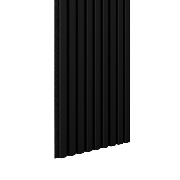 Set 3 bucati Riflaj decorativ PREMIUM de tip Panou Acoustic, MDF NEGRU MAT, 260x40 cm, 3.12 mp suprafata acoperita
