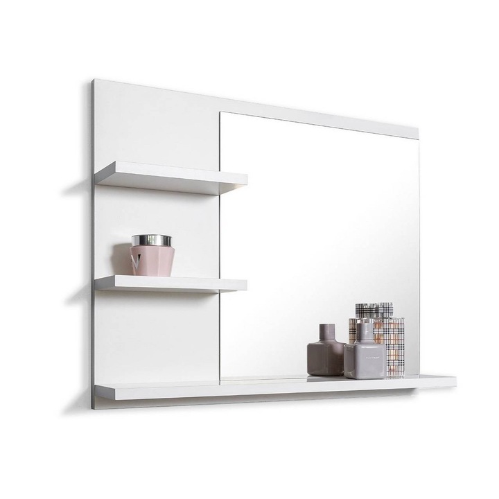 Oglinda baie cu rafturi, Enzim, culoare alb mat, 60x50x12cm, stanga