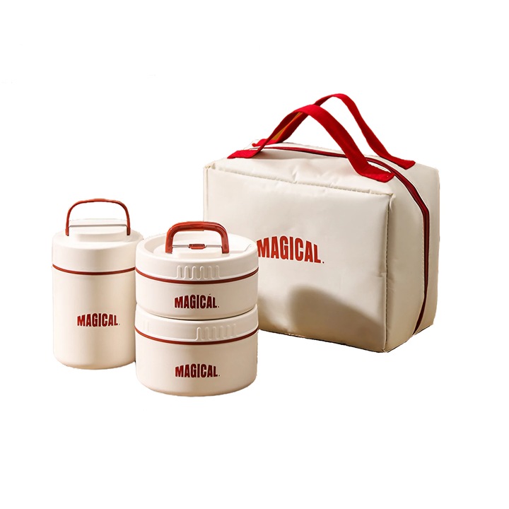 Set 3 caserole cu husa transport AxaCube®, interior otel inoxidabil 304, 1 caserola 400 ml, 1 caserola 500 ml si 1 caserola 600 ml, capac cu filet si garnitura silicon