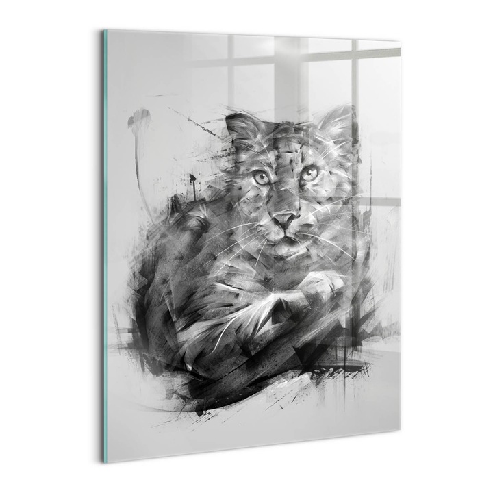 Tablou Sticla, Wallfluent, Tanarul Leu - Hakuna Matata, Gri, 60x80 cm, 010010010230100074559