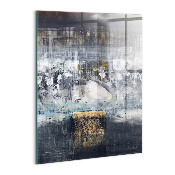 Tablou Sticla, Wallfluent, Pictura abstracta contemporana, Gri, 60x80 cm, 010010010230100075292