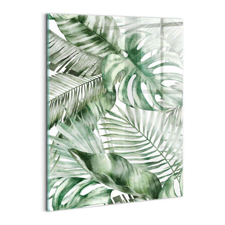 Tablou Sticla, Wallfluent, Plantati frunze, Verde, 60x80 cm, 010010010230100088343