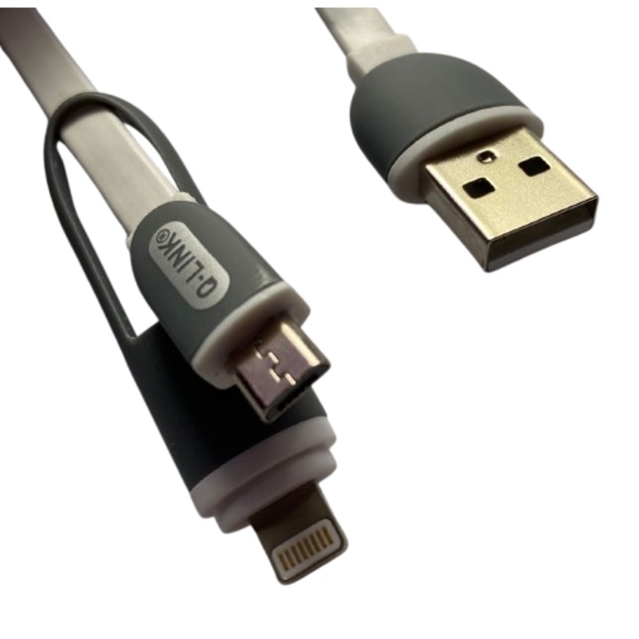 Cablu date / incarcare roll-in compatibil Apple, USB la micro USB si Lightning 8 pini, 1m, Alb