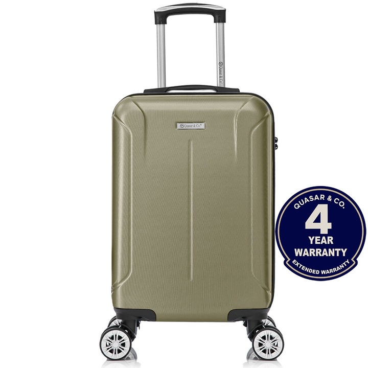 Kabinbőrönd repülőre, kézipoggyász 55x35x20 cm, SMART modell Quasar & Co.®, ABS 2.8 mm, lopásgátló cipzár, számzár, teleszkópos fogantyú, 4 dupla csendes kerék 360°, 10 kg-ig, repülős bőrönd, Pezsgőszínű