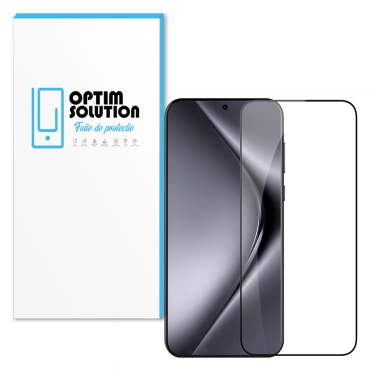 Протектор, съвместим с Huawei Pura 70 Pro, OPTIM SOLUTION, Curved Screen, 9H Resistance (Anti-Explosion) with Glue on All Surface, HD Clarity, Full Glue, Unbreakable Edges, Optim Protection Tech, Clear Vision, Black