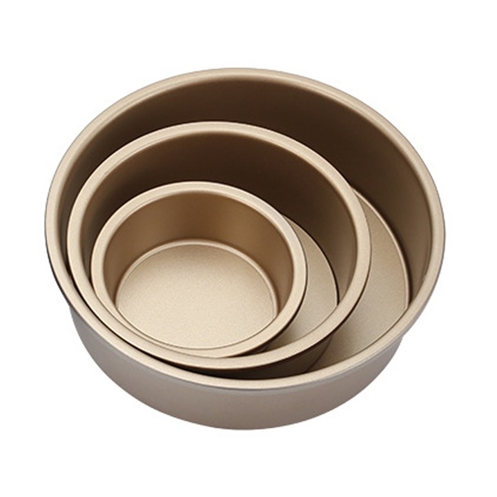 Set 3 forme pentru tort, NAXSIR, otel carbon, termorezistenta, suprafata antiaderenta, Usor de demolat, 12/16/22 cm, auriu