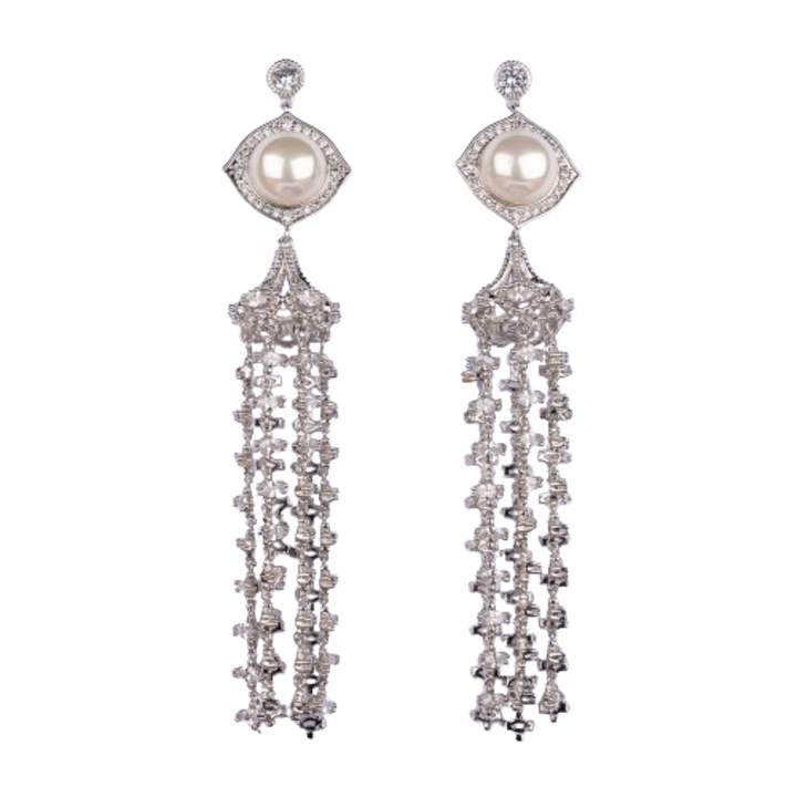 Cercei Jasmine, cercei de zirconiu decorati cu perle de cultura, 20g