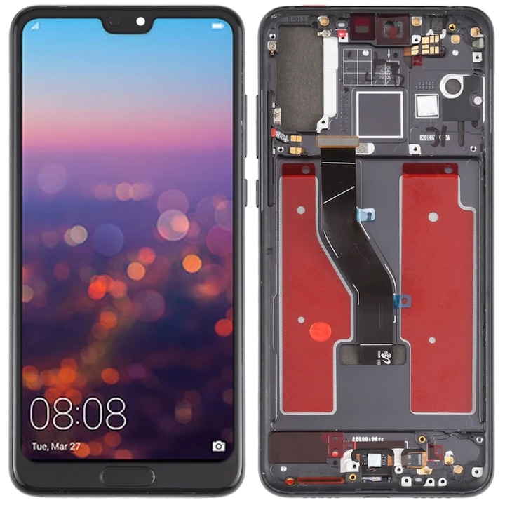 Huawei P20 Pro CLT-L09 / L29 kijelző, OLED, kerettel, fekete, LCD, érintőképernyő